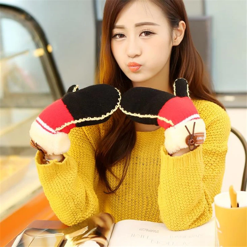 DoreenBow Knitted Winter Mintens Gloves Lovely Warm Fashion Women Girls Wool Spliced Button Green Black Pink 1 Pair | Аксессуары для