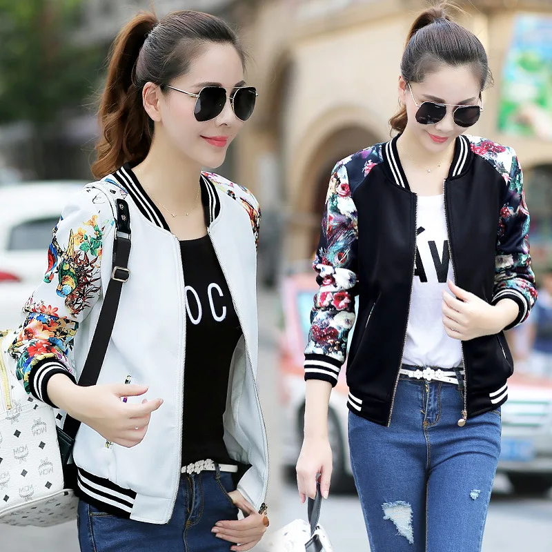 

Spring Autumn Wear on Both Sides Jacket Women Causal Zipper Baseball Uniform Bomber Jacket Long Sleeve Wide-Waisted Coat Outwear