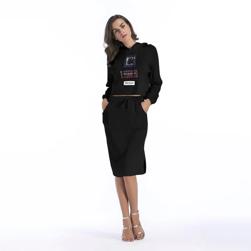 Новинка Женская толстовка с капюшоном и принтом вязанная юбка комплект из 2