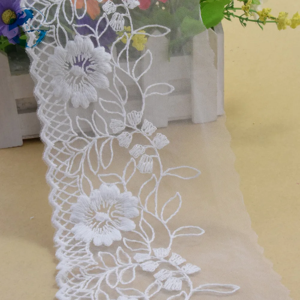 

10yards 7cm wide white cotton embroidery lace ribbon trim DIY wedding lace garment Accessories african dolls lace applique#3068