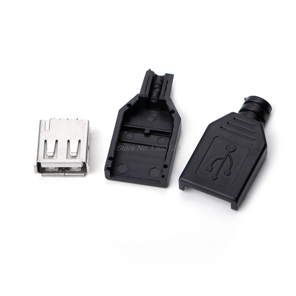 10 комплектов тип A Женский USB 4-контактный разъем с черным пластиковым покрытием DIY