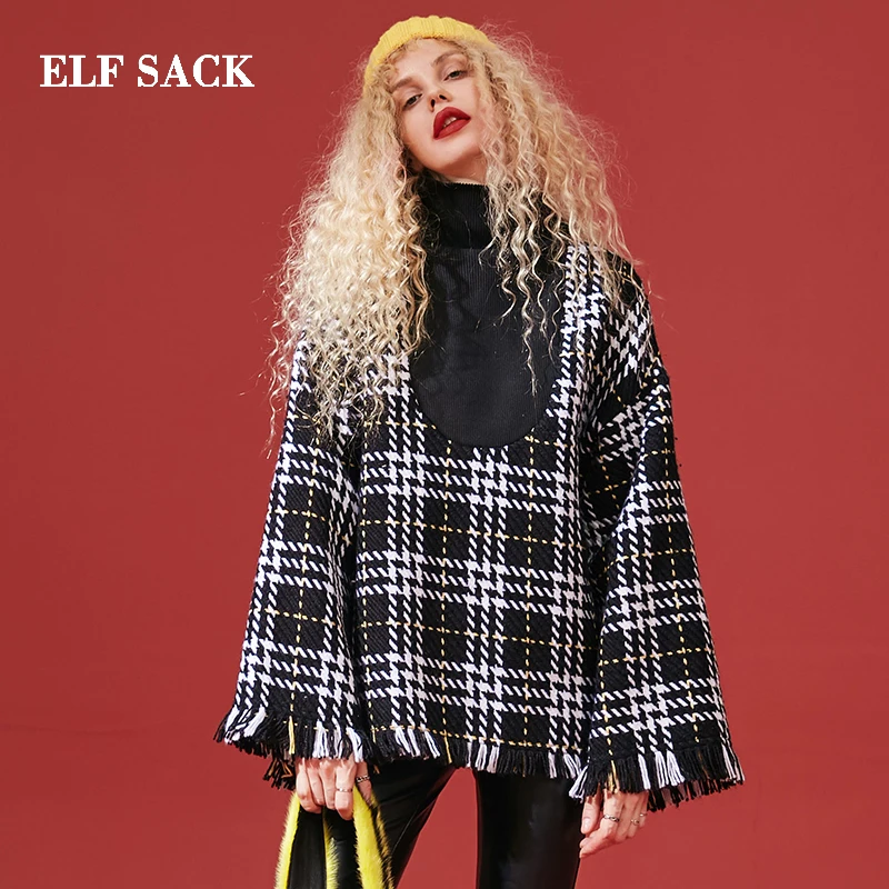 ELFSACK новинка шикарные шерстяные куртки в клетку с широкой талией повседневные