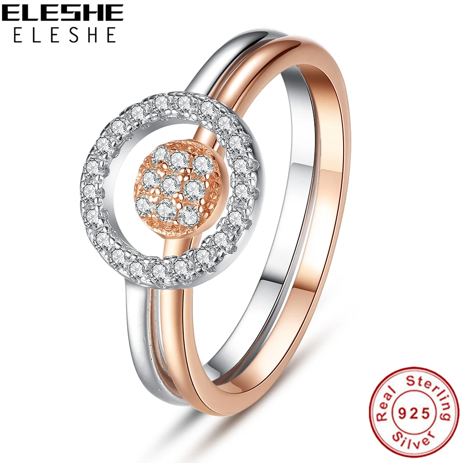 ELESHE, модное 925 пробы Серебряное кольцо для женщин, стразы, кольцо на палец в форме сердца, Женское Обручальное кольцо, ювелирные изделия из розового золота