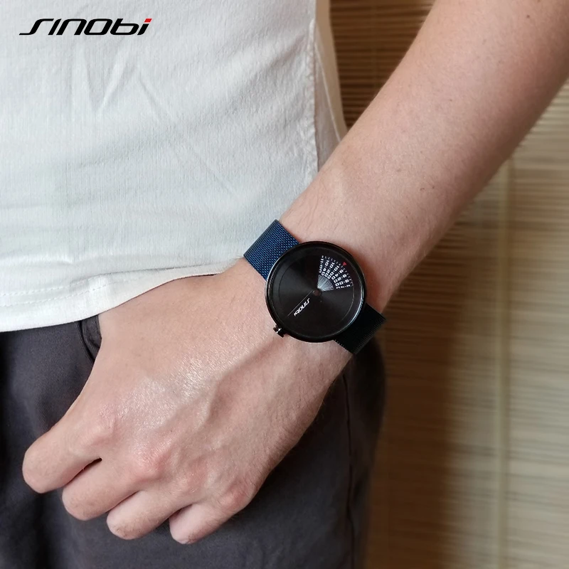 Роскошные наручные часы SINOBI из нержавеющей стали мужские синие модные кварцевые