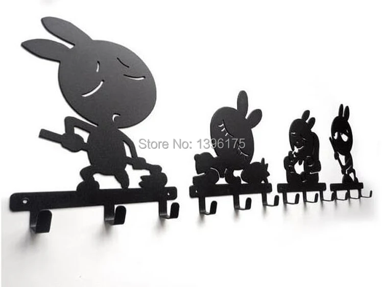 Original Design Funny Cartoon Rabbit Shaped Metal Robe Hook Coat Hat Bag Wall Hanger Decorative Wall Hooks