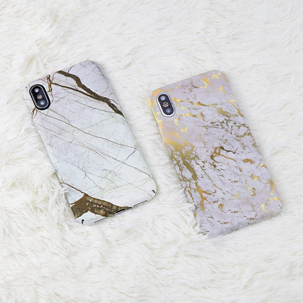 Fashion Gold Marble Phone Case For iphone X Hard PC Back Cover Granite Stone Pattern 6 6s 7 8 Plus Shell |