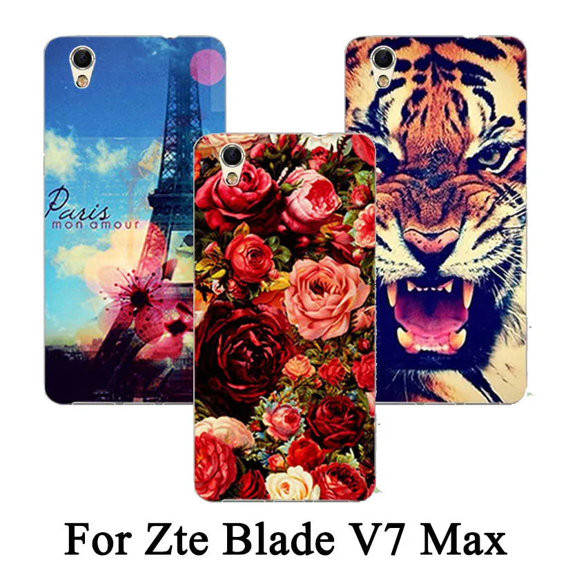 Fashion Painting colored flowers tiger lion Eiffel Tower design TPU Painted case for ZTE Blade v7 max Back Cover For | Мобильные