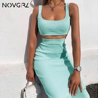 novgirl 2019 summer women two piece set skirts suits crop top bodycon serxy knitted festival party tracksuit clothes neon dress