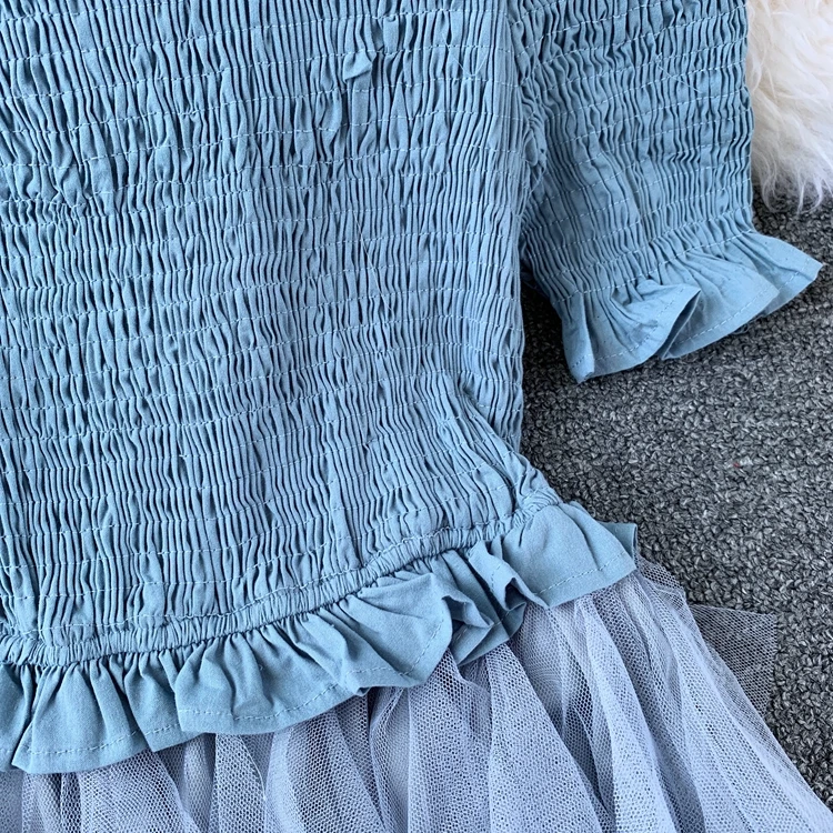 Женское платье с открытыми плечами ALPHALMODA Сетчатое асимметричное оборками в