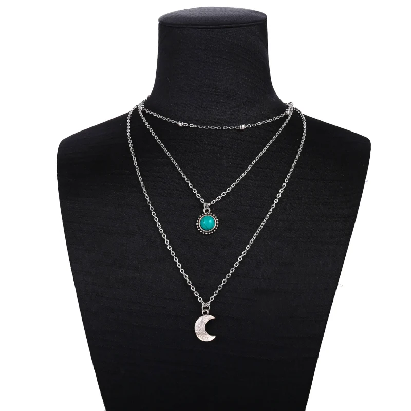 silver Boho Ожерелье s для женщин Винтажная золотая цепочка с блестками кактус эффектное многослойное колье Подвеска богемское короткое ожерелье ювелирные изделия - Окраска металла: silver
