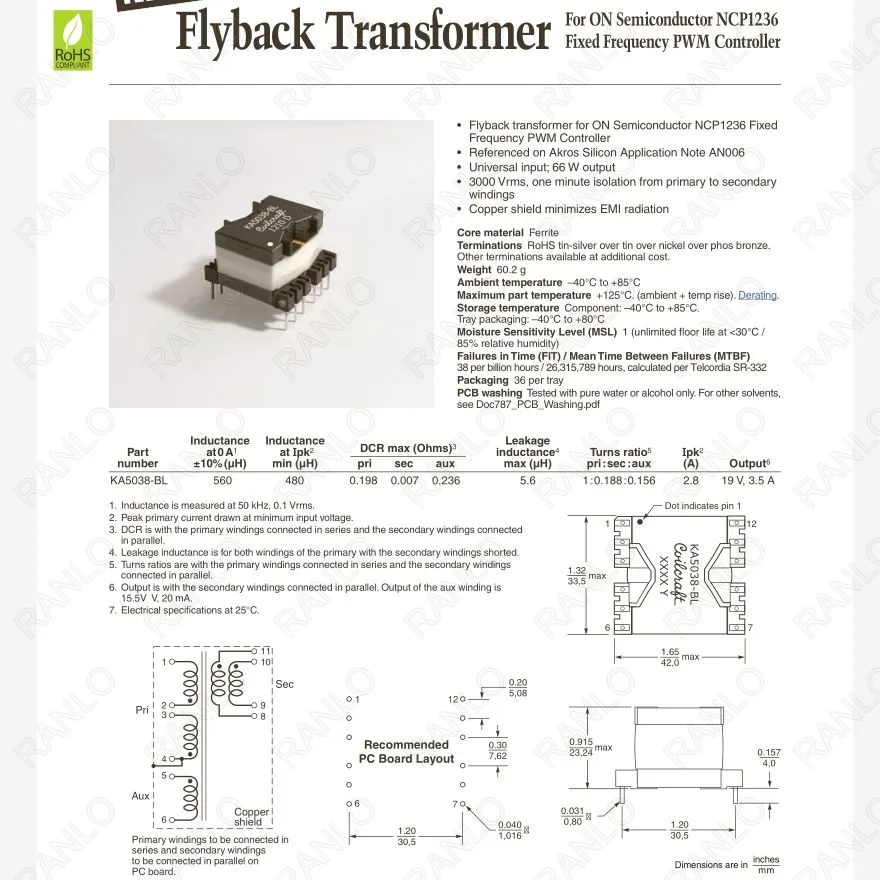 PQ3220 KA5038 BL coilcraft flyback магнитный трансформатор ферритовый сердечник