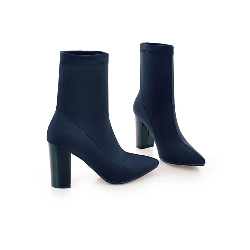 Женские ботильоны с острым носком JK черные эластичные из лайкры на высоком