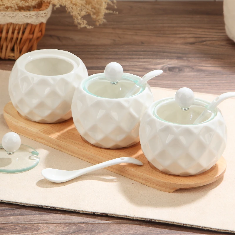 Houmaid кухонные аксессуары белый керамический набор банок для специй с бамбуковой