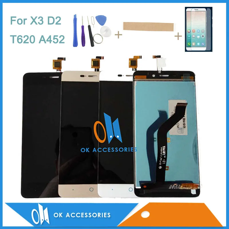 

5.0 Inch For ZTE Blade X3 D2 T620 A452 LCD Display Touch Screen Digitizer Assembly Black White Gold Color With Kits