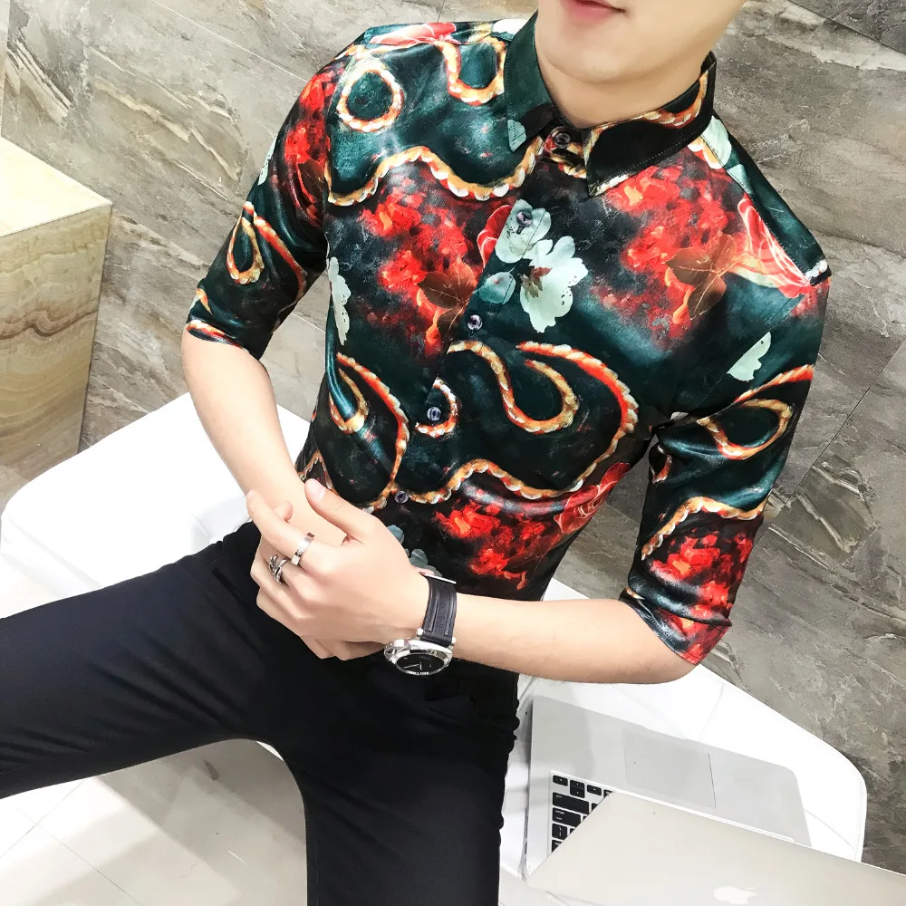 2018 летняя рубашка Для мужчин Sexy Slim Fit Повседневное цветочные рубашки S с коротким