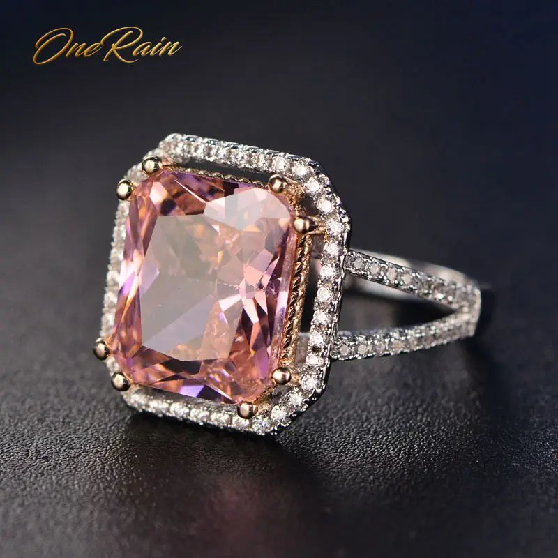 OneRain 100% 925 Sterling Silver Pink Sapphire Diamonds Gemstone Wedding Engagement Cocktail Women Ring Jewelry Wholesale 6 9|Кольца| |