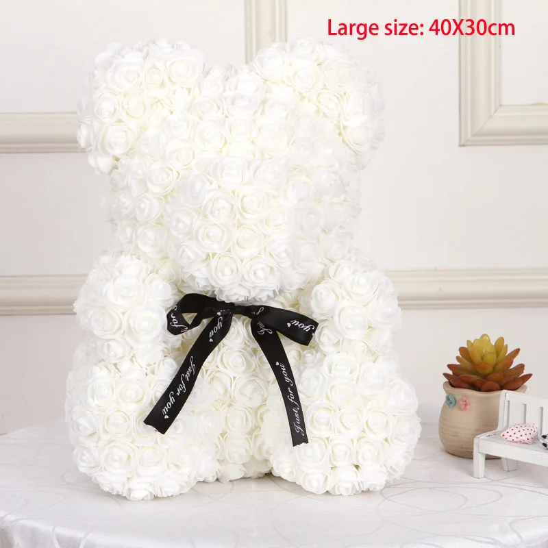 Large size white 25/40 см с принтом в виде сердец и большими красными Тэдди медведь цветок розы искусственные украшения Рождественские подарки для Для женщин подарок на день Святого Валентина - Цвет: Large size white