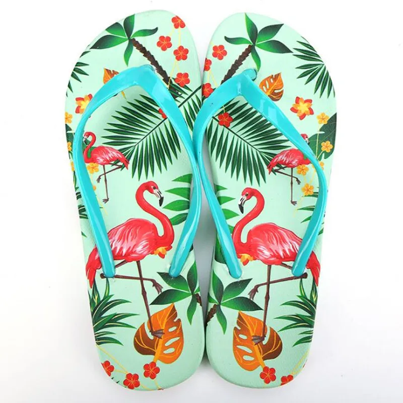 Женские пляжные вьетнамки с цветочным рисунком Фламинго 2018 летние модные