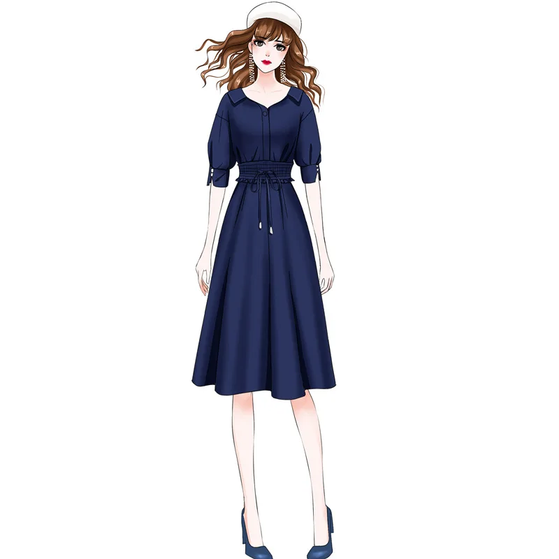 ICHOIX темно-синее Повседневное платье-рубашка размера плюс с v-образным вырезом