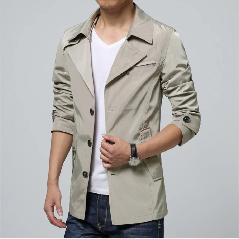 Мужской осенний тонкий Тренч Uwback новинка 2017 модные однобортные пальто цвета хаки