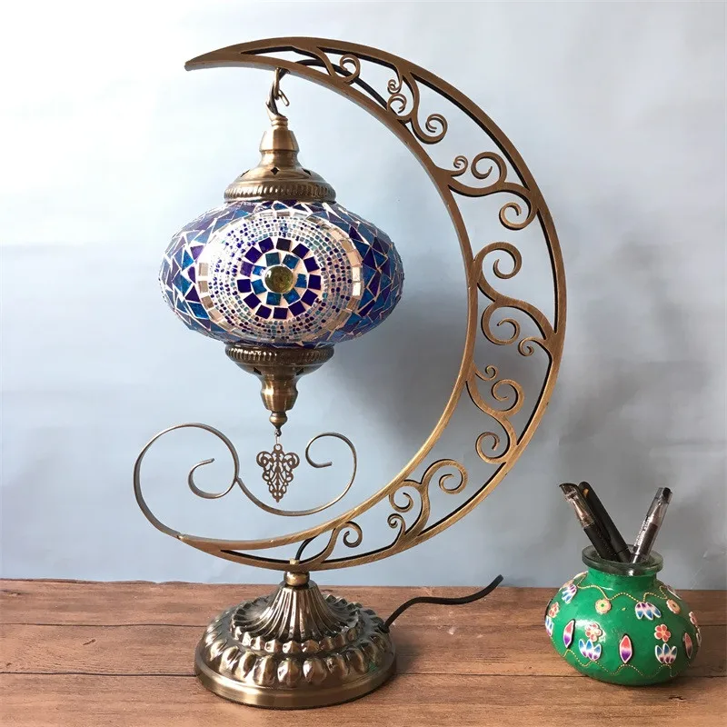 

Vintage Ethnic Style Romantic Bedroom Living Room Restaurant Cafe Hotel Handmade Mosaic Glass Turkish Table Lamp M1957