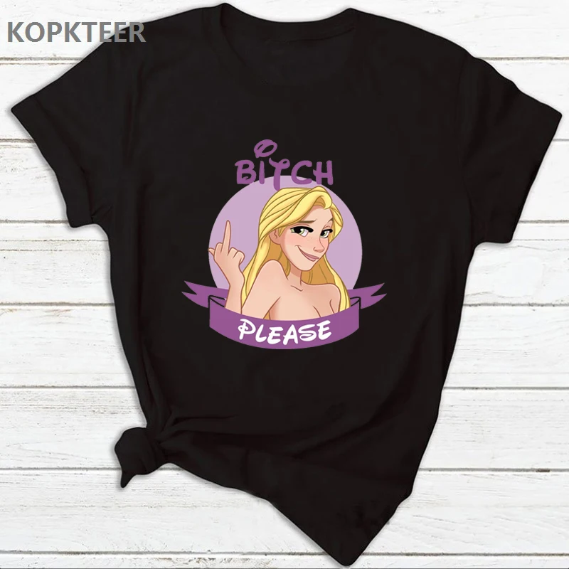 Camisetas Verano Mujer, новинка, Женская Футболка Harajuku, Рапунцель, средний палец, эстетика, футболка, короткий рукав, футболка, женские топы