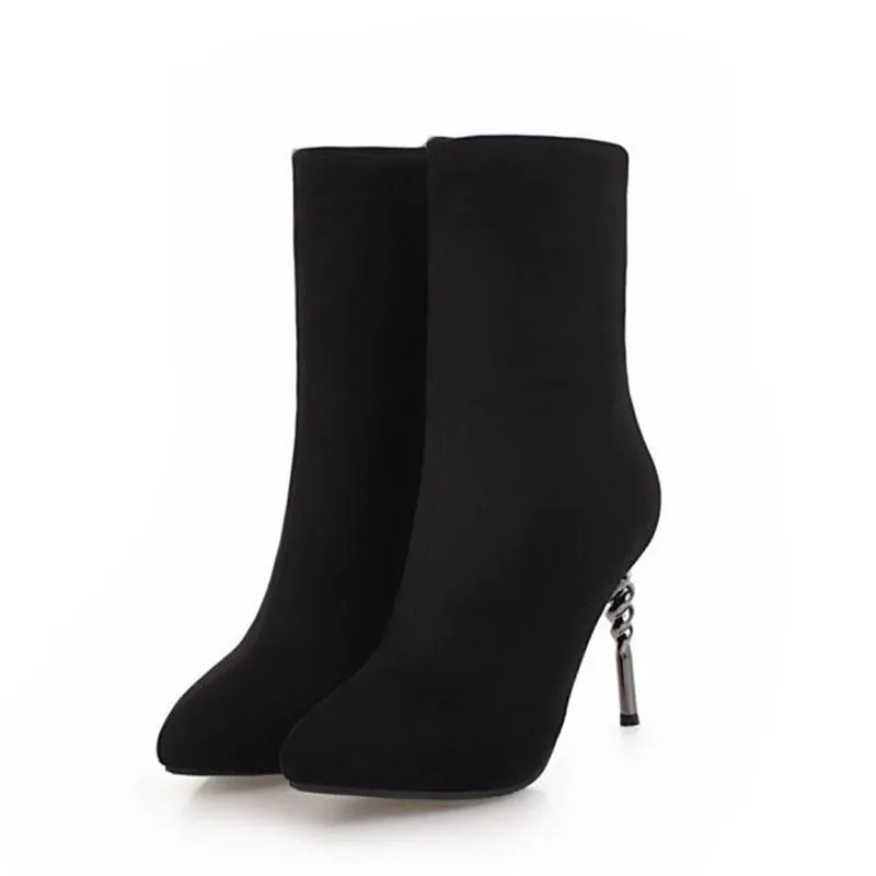 winter  New pattern fashion Europe and America Cusp black sexy Thin leg Short boots Fine heel Add wool Keep warm Women Boots