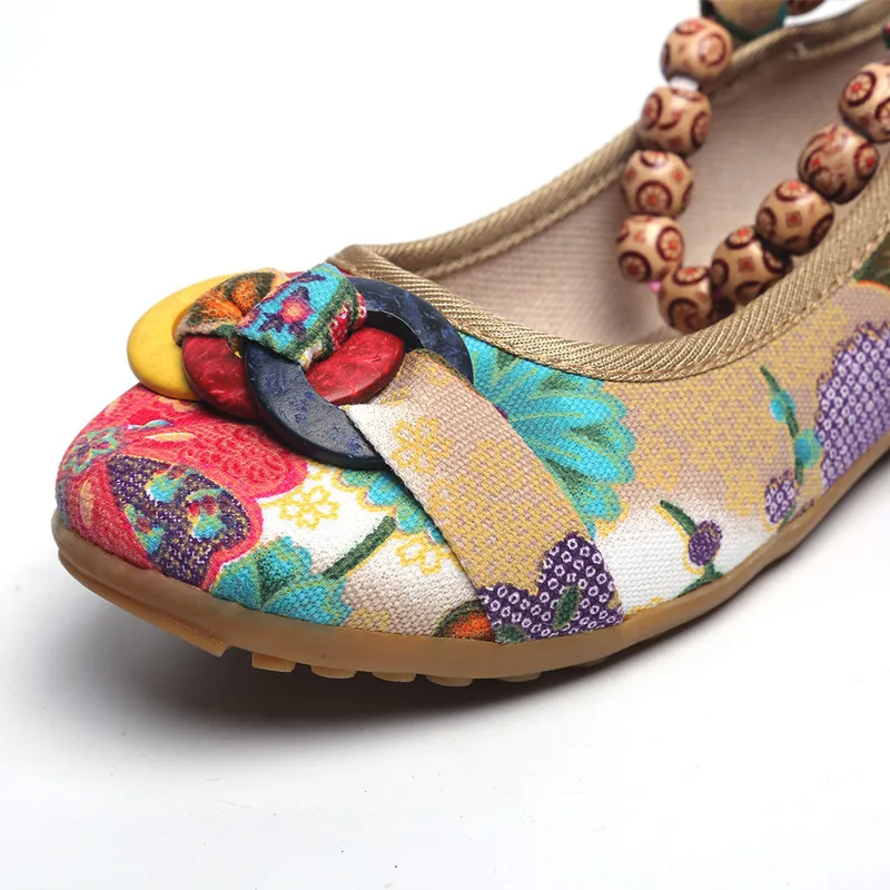 2019 New Women Casual Flat Shoes Flats Handmade Beaded Ankle Straps Loafers Zapatos Mujer Retro Ethnic Embroidered | Обувь