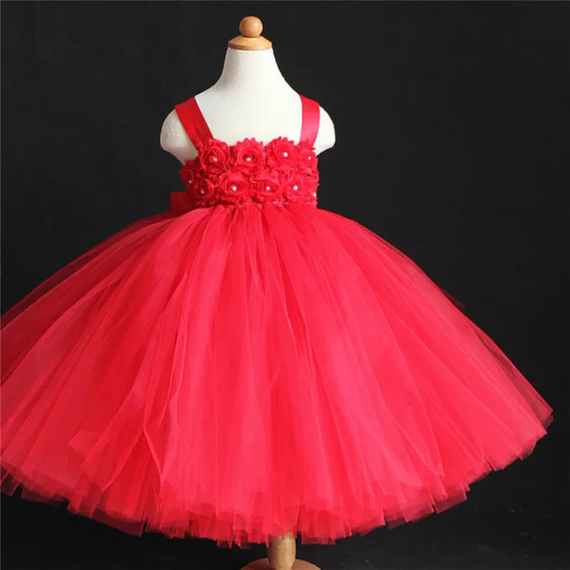 2017 для девочек в цветочек платья красного цвета без рукавов Свадебное бальное