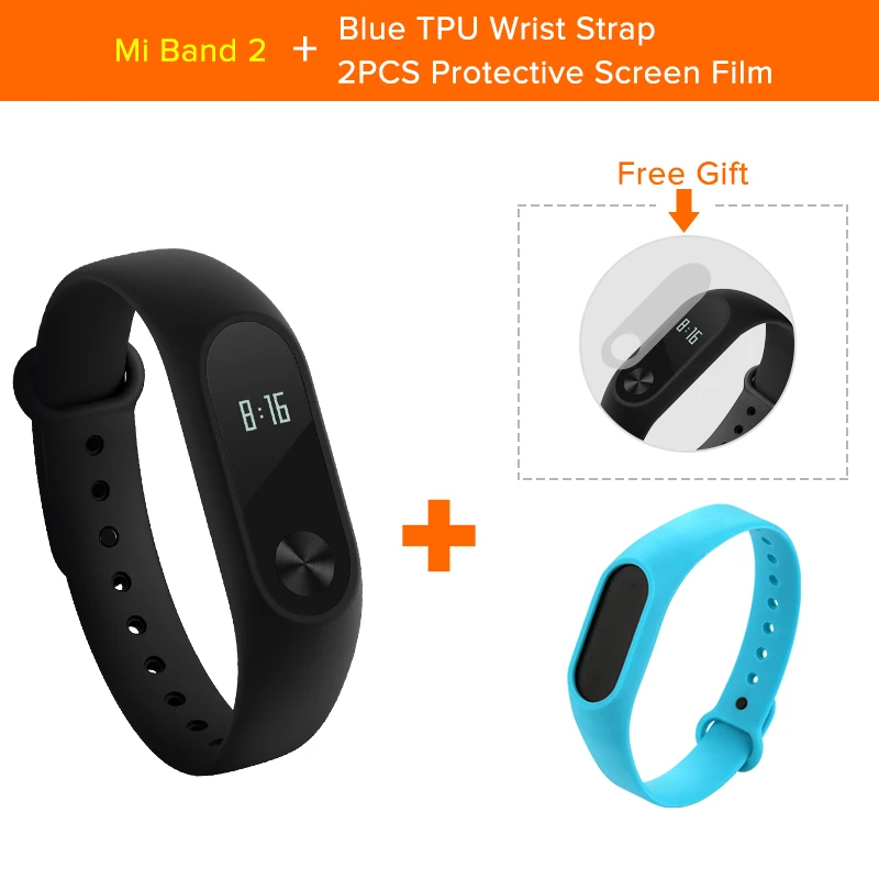 Add Blue Strap Xiaomi mi Band 2 умный Браслет фитнес-браслет Xio mi band 2 монитор сердечного ритма Xao mi трекер активности Xaio mi Smart Band 2 - Цвет: Add Blue Strap