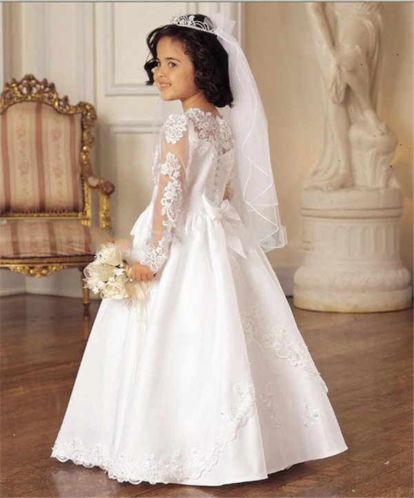 2021 Fsahionable аппликация из белого кружева с длинным рукавом Платье в цветочек для