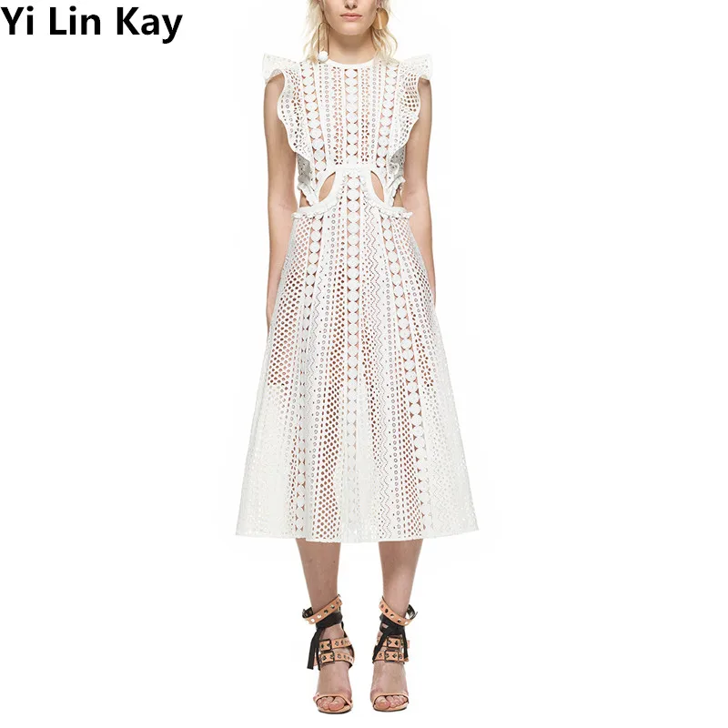 Женское кружевное платье с вышивкой подиумное в стиле бохо без рукавов высокой