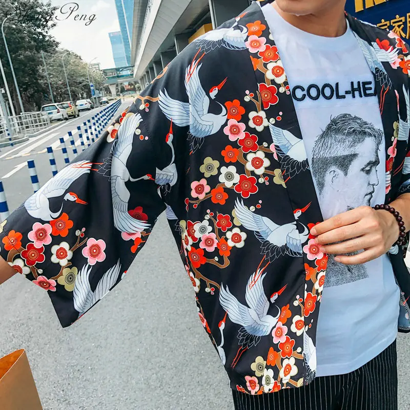 

Japanese kimono traditional kimono cardigan kimono jacket yukata men floral print casual loose tops yukata japan tops G030