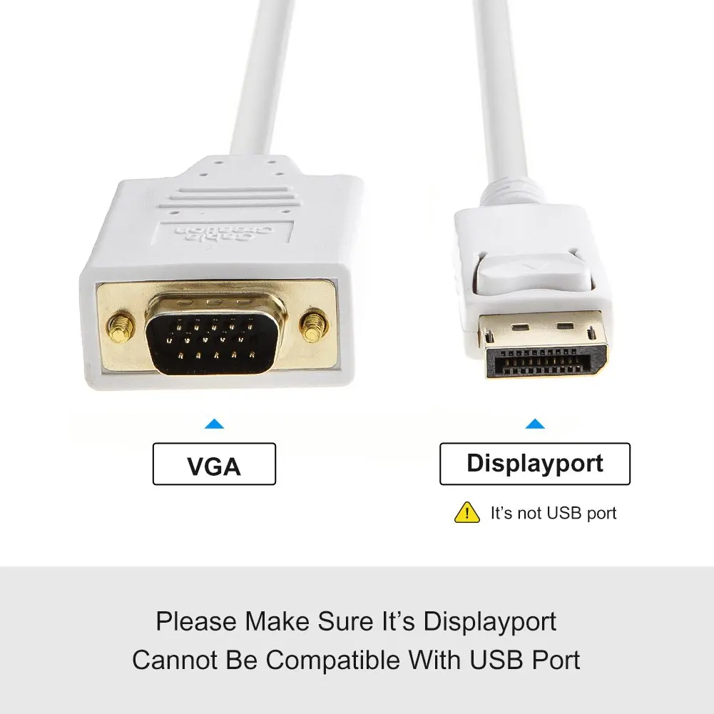 Кабель DP к VGA. Jorinдо 6 футов кабель Displayport Vga с позолоченным стандартным кабелем Male