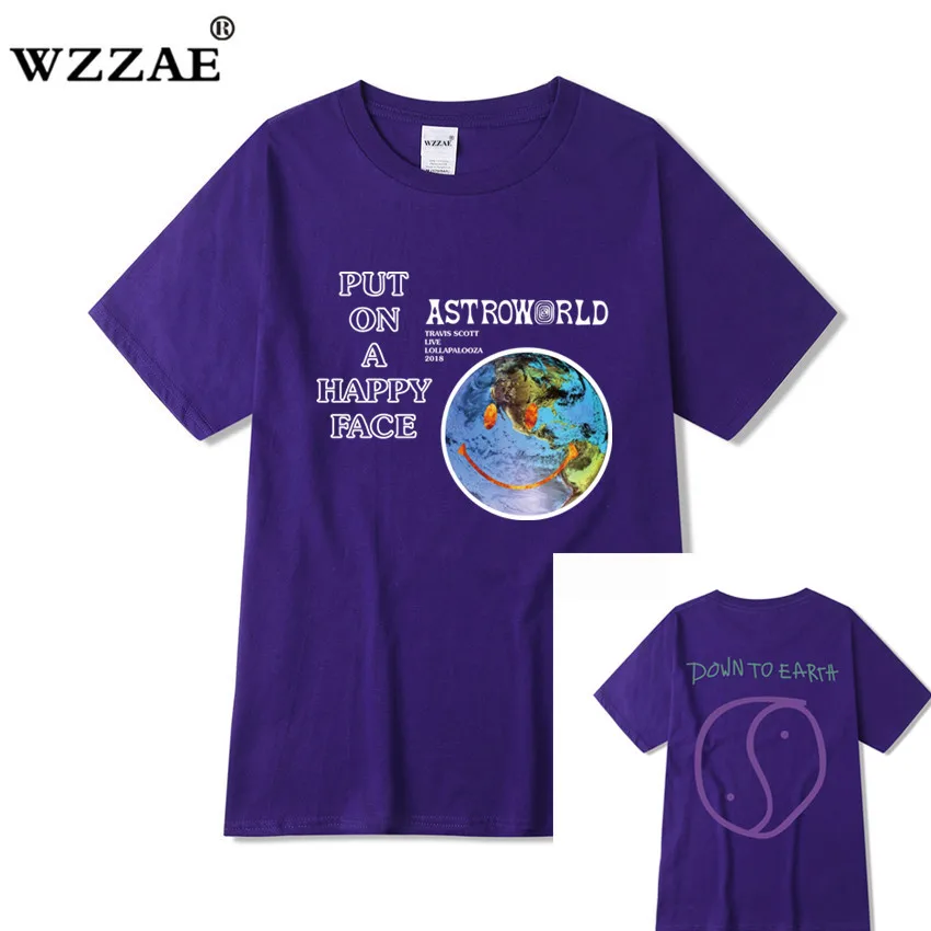 Purple 2 Горячая новинка, брендовая Новая модная футболка Мужская хип-хоп женская футболка с принтом Трэвиса Скотта астромира, парные влюбленные футболки Харадзюку - Цвет: Purple 2