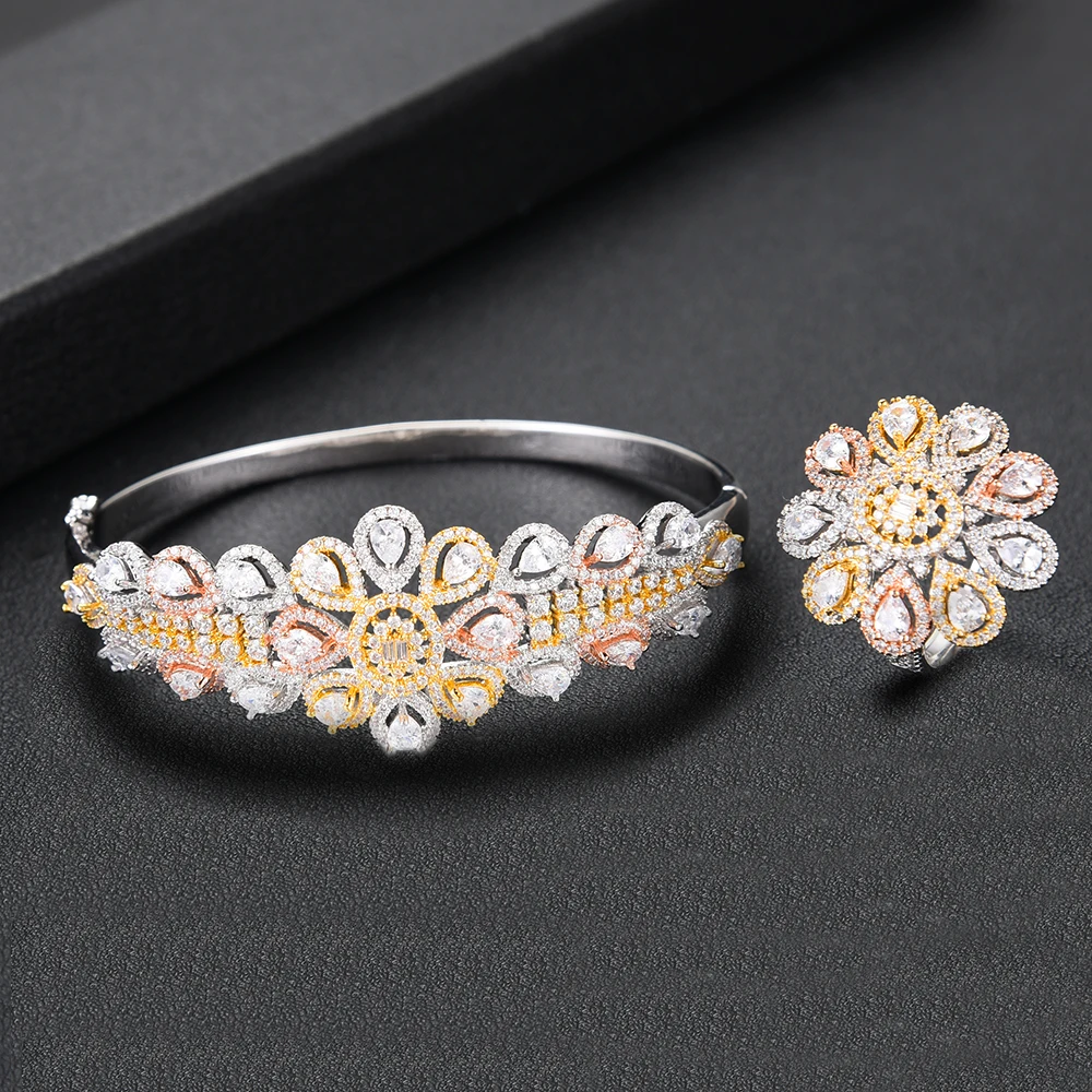 GODKI Luxury Trendy Flower Nigerian Jewelry sets For Women Wedding Cubic Zircon CZ Dubai Gold Bridal Jewelry Set