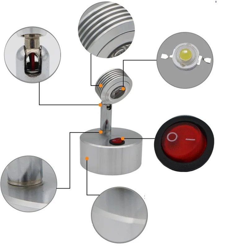 Светодиодный аварийный светильник с переключателем 1 Вт 3 стол для шкафа стена