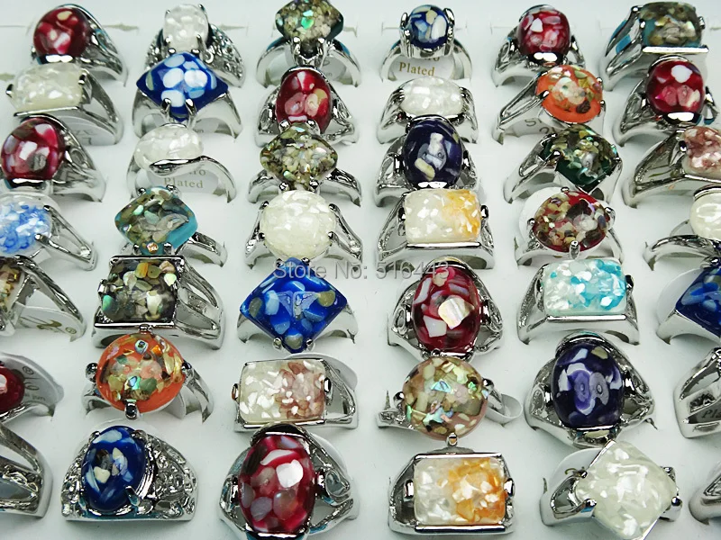 Freeshipping Hot Sale 10pcs Charms Mix Natural Shell Stones Silver P Womens Mens Fashion Rings Wholesale Jewelry Lots A334 | Украшения и