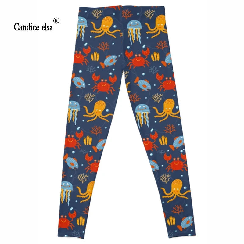 CANDICE ELSA women leggings elastic fitness legging sea world print leggins workout female pants drop shipping plus size | Женская