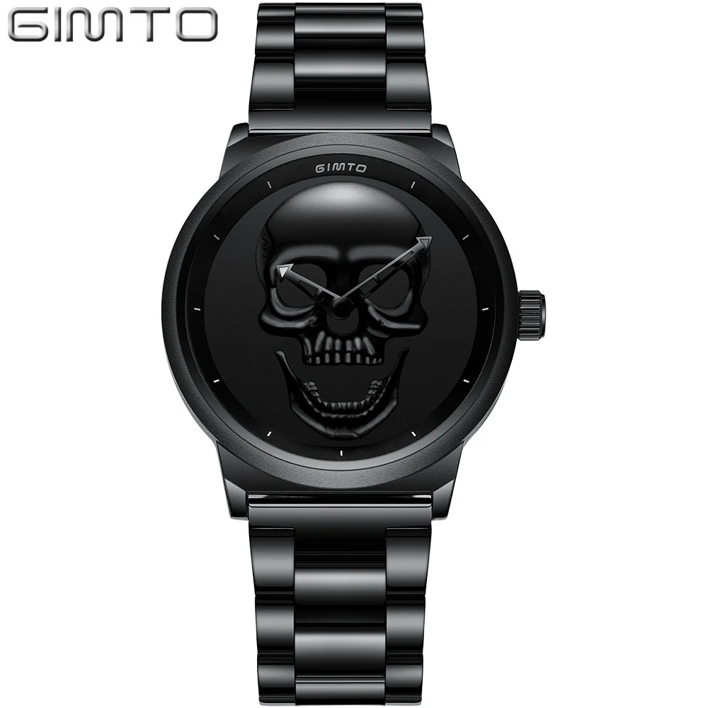 Личность 3D череп Для женщин часы Элитный бренд GIMTO золото Сталь дамы кварцевые