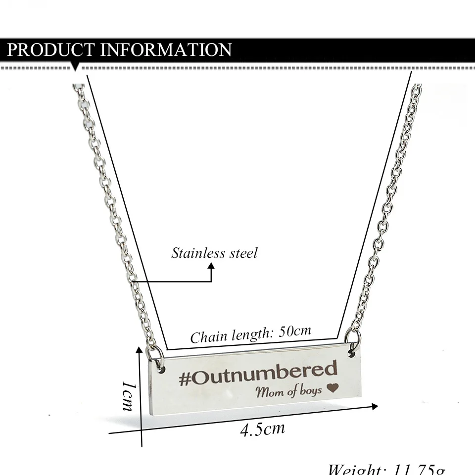 Laser Words Engrave Stainless Steel Collar Pendant Bar Necklace Christmas Present Gift for Mom Mama Wife Jewelry Accessories