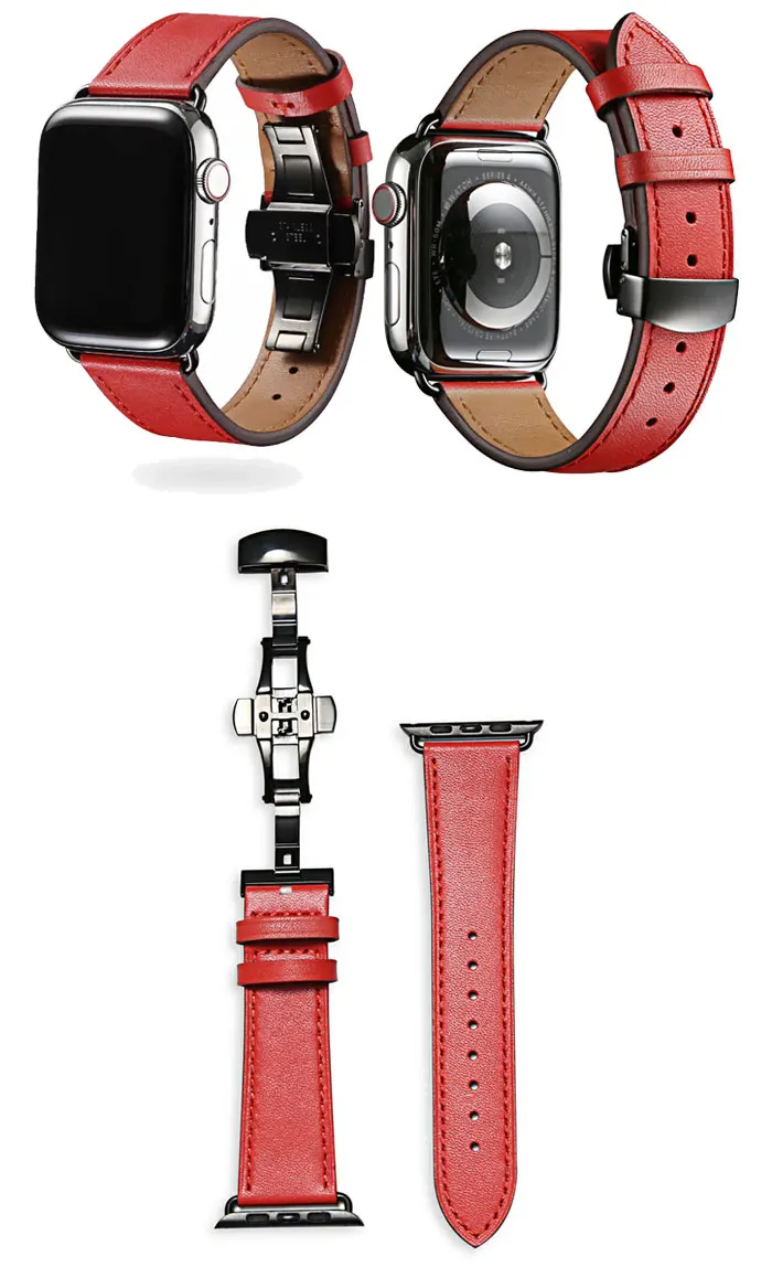 Ремешок с бабочкой для apple watch 5, 4 ремешка, 44 мм, 40 мм, 3 ремешка, 42 мм, 38 мм, ремешок из натуральной кожи для iwatch, браслет
