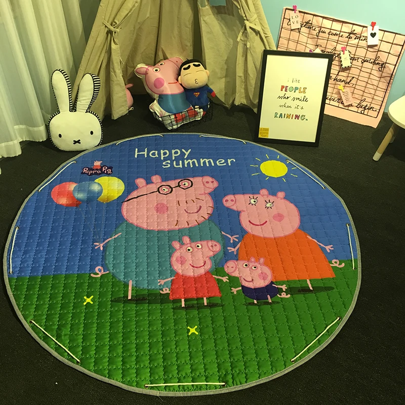 Детский круглый коврик 1,5 м/59 дюймов, детский игровой коврик, органайзер для игрушек, сумка для хранения с завязками, Детский напольный игровой коврик с мультяшными животными