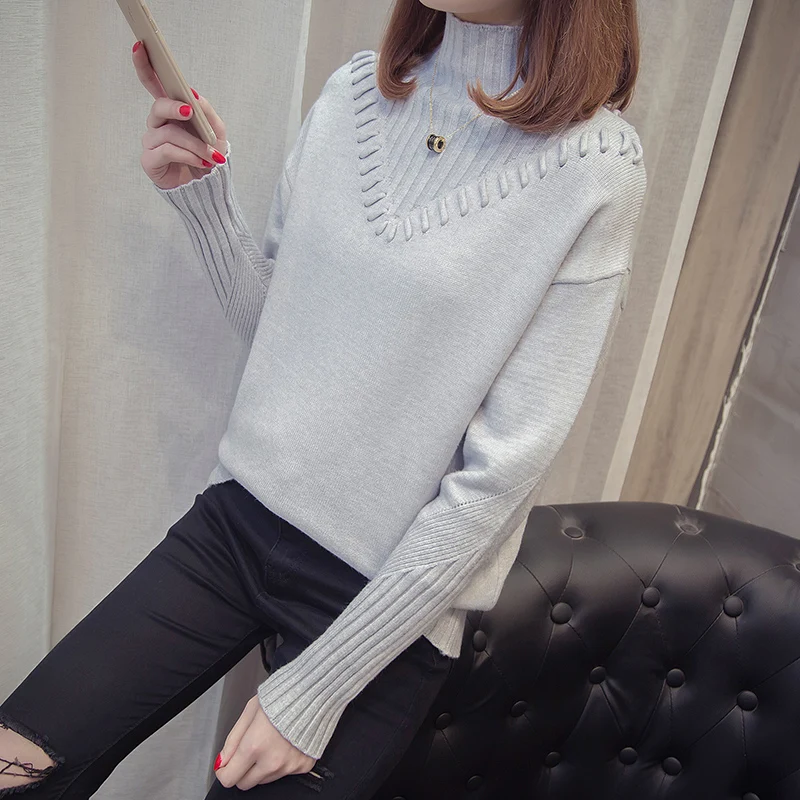 2019 Sweater Women's Knit Jacket Autumn Winter Thick warm Long sleeve Half high collar Standard Pullover | Женская одежда