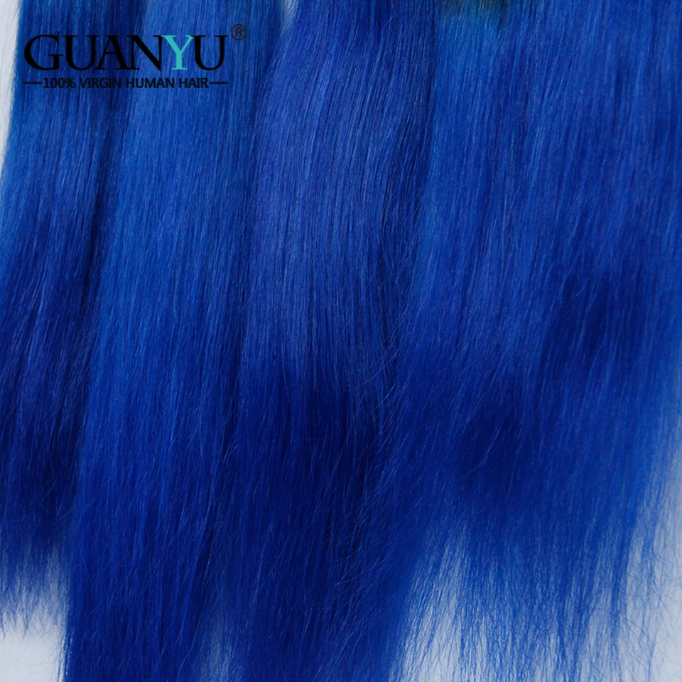 Guanyuhair 3 шт. Омбре 1B/синие пучки волос с закрытием 4x4 # темные корни бразильские Remy