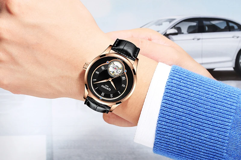 Tourbillon KINYUED часы Роскошные брендовые Новые Мужские автоматические механические часы кожа розовое золото самовзводные Дизайнерские мужские наручные часы s