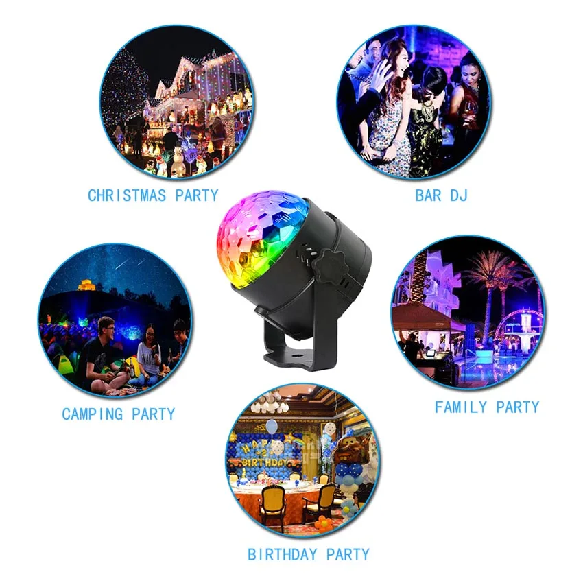 

LED Dj Disco Crystal Magic Ball Stage Light 5W 15 Colors Sound Activated Strobe Stage Lighting Chrismas Party Projector Lights