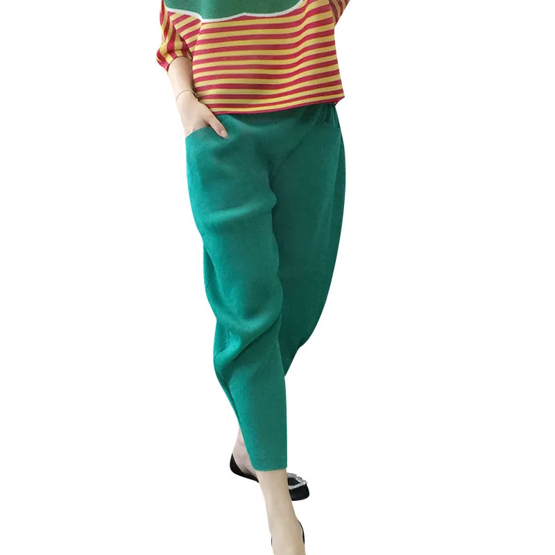 

Spring Summer Europe Miyake Folding Leisure Haren Pants Lap Skinny Pants Women's Knickers Nine Pants.