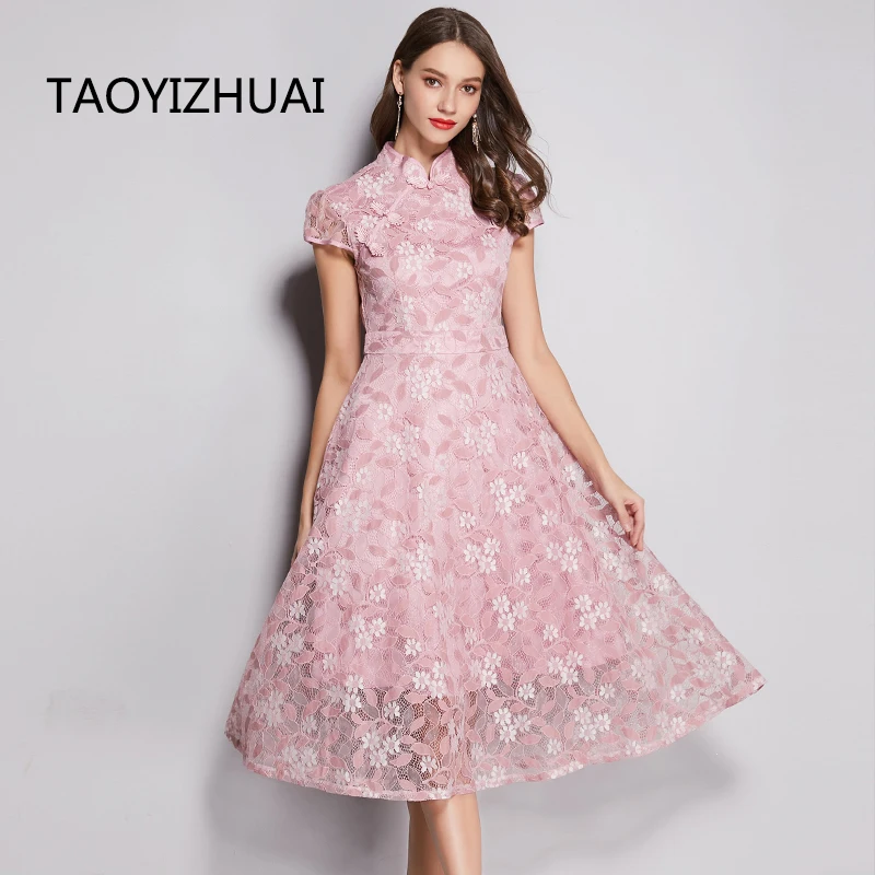 Женское кружевное платье в китайском стиле TAOYIZHUAI элегантное платье-Ципао