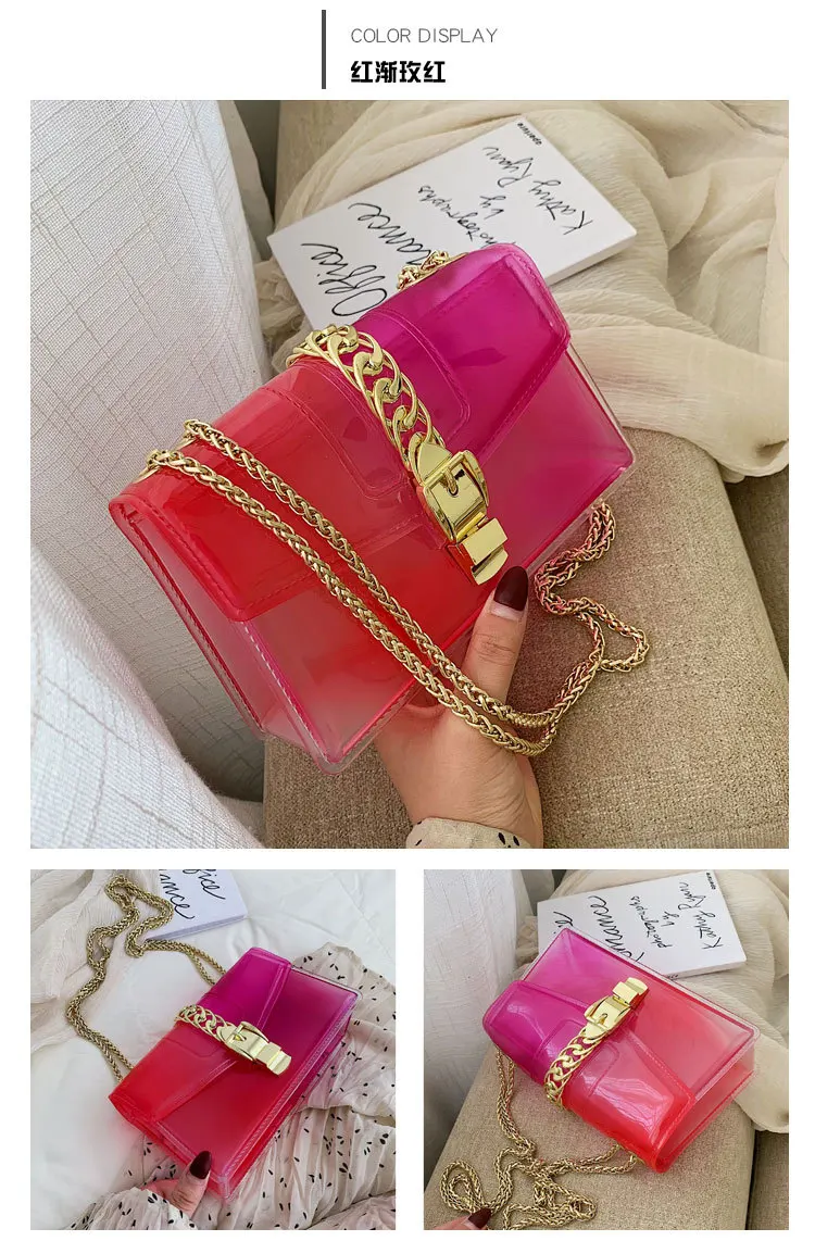 8 Colors Fashion Jelly Bag Casual Panelled Chain Shoulder Messenger Bags Summer Transparent Women Purse and Handbags Channel Bag